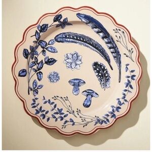 Anthropologie Elin Dessert Plate salad dish taupe stoneware mushroom feather new